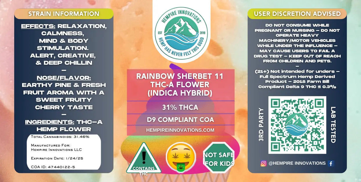 Exotic THCa Flower | Rainbow Sherbet 11 - Indica Hybrid THC-A Strain